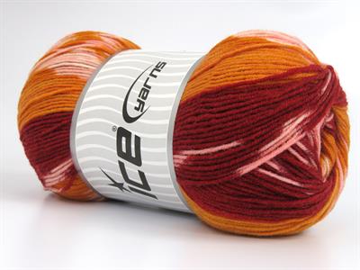 Lot of 2 x 150gr Skeins Ice Yarns JACQUARD WOOL (30% Wool) Yarn Burgundy Pink Orange