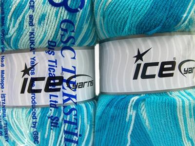 Lot of 2 x 150gr Skeins Ice Yarns JACQUARD WOOL (30% Wool) Yarn Turquoise Shades