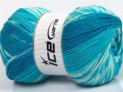 Lot of 2 x 150gr Skeins Ice Yarns JACQUARD WOOL (30% Wool) Yarn Turquoise Shades