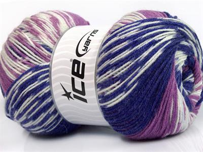 Lot of 2 x 150gr Skeins Ice Yarns JACQUARD WOOL (30% Wool) Yarn Purple Lilac White