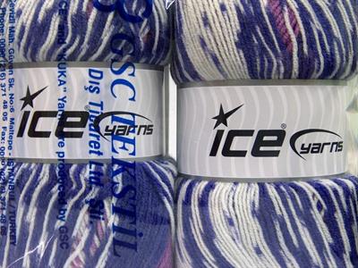 Lot of 2 x 150gr Skeins Ice Yarns JACQUARD WOOL (30% Wool) Yarn Purple Lilac White