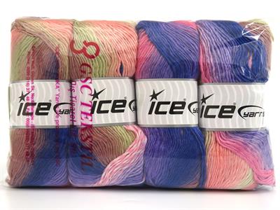 4x100gr. LANA BELLA Yün, Akrilik Mavi, Leylak, Bakır, Pembe tonları Kışlık, Yün, Batik Desenli