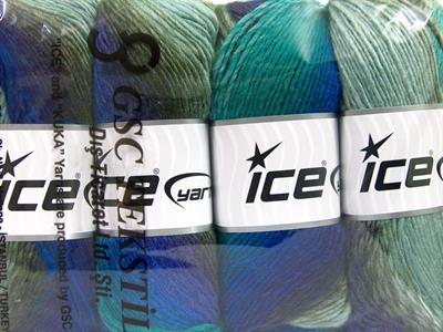 4x100gr. LANA BELLA Yün, Akrilik Mavi, Mor, Turkuaz, Haki Kışlık, Yün, Batik Desenli