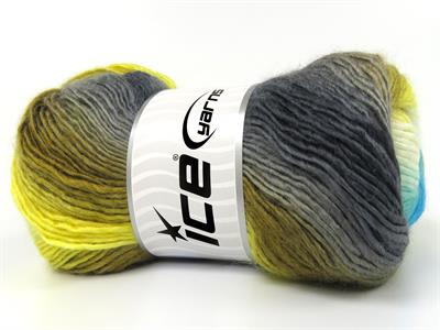 4x100gr. LANA BELLA Yün, Akrilik Yeşil, Turkuaz, Sarı, Haki, Gri Tonları Kışlık, Yün, Batik Desenli