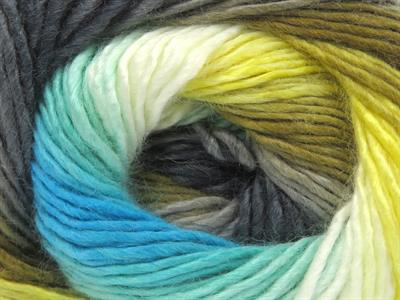 4x100gr. LANA BELLA Yün, Akrilik Yeşil, Turkuaz, Sarı, Haki, Gri Tonları Kışlık, Yün, Batik Desenli