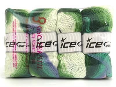 4x100gr. LANA BELLA Yün, Akrilik Leylak, Yeşil Tonları, Açık Somon Kışlık, Yün, Batik Desenli