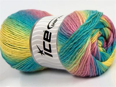 4x100gr. LANA BELLA Yün, Akrilik Leylak, Turkuaz, Sarı Kışlık, Yün, Batik Desenli