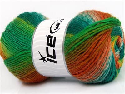 4x100gr. LANA BELLA Yün, Akrilik Turuncu, Altın, Yeşil Tonları Kışlık, Yün, Batik Desenli