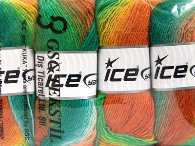 4x100gr. LANA BELLA Yün, Akrilik Turuncu, Altın, Yeşil Tonları Kışlık, Yün, Batik Desenli