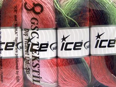 4x100gr. LANA BELLA Yün, Akrilik Mor, Kırmızı, Yeşil Tonları, Pembe tonları Kışlık, Yün, Batik Desenli