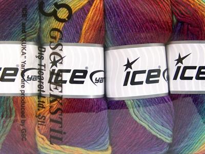 4x100gr. LANA BELLA Yün, Akrilik Gökkuşağı Kışlık, Yün, Batik Desenli