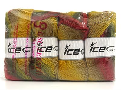 4x100gr. LANA BELLA Yün, Akrilik Kırmızı, Altın, Deve Tüyü, Haki, Bakır Kışlık, Yün, Batik Desenli