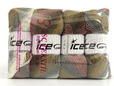 4x100gr. LANA BELLA Yün, Akrilik Beyaz, Kahverengi Tonları, Orkide, Gri Tonları Kışlık, Yün, Batik Desenli