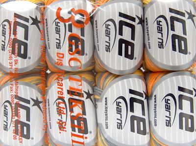 8x50gr. LORENA BATIK DK Pamuk, Akrilik Turuncu, Sarı, Gri, Deve Tüyü Yazlık İplikler, Pamuk, Batik Desenli