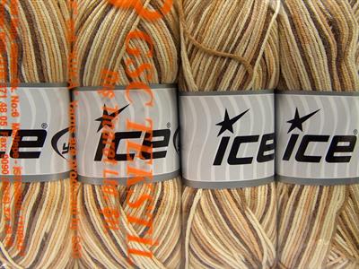 4x100gr. LORENA COLOR Pamuk, Akrilik Kahverengi, Krem, Deve Tüyü Yazlık İplikler, Pamuk, Batik Desenli