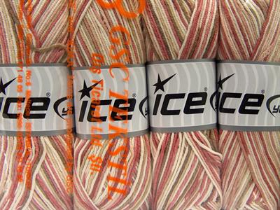 4x100gr. LORENA COLOR Pamuk, Akrilik Krem, Pembe tonları, Bej Yazlık İplikler, Pamuk, Batik Desenli