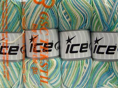 4x100gr. LORENA COLOR Pamuk, Akrilik Yeşil, Mavi, Krem, Turkuaz Yazlık İplikler, Pamuk, Batik Desenli