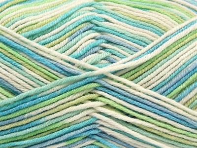 4x100gr. LORENA COLOR Pamuk, Akrilik Yeşil, Mavi, Krem, Turkuaz Yazlık İplikler, Pamuk, Batik Desenli