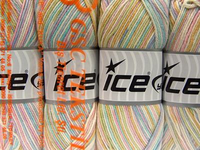 4x100gr. LORENA COLOR Pamuk, Akrilik Pastel Gökkuşağı Yazlık İplikler, Pamuk, Batik Desenli