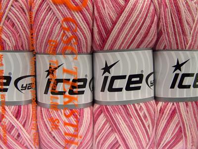 4x100gr. LORENA COLOR Pamuk, Akrilik Pembe tonları Yazlık İplikler, Pamuk, Batik Desenli