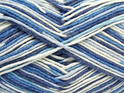4x100gr. LORENA COLOR Pamuk, Akrilik Beyaz, Mavi Tonları Yazlık İplikler, Pamuk, Batik Desenli