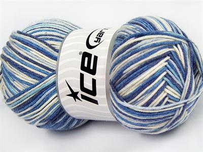 4x100gr. LORENA COLOR Pamuk, Akrilik Beyaz, Mavi Tonları Yazlık İplikler, Pamuk, Batik Desenli