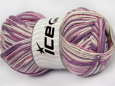 4x100gr. LORENA COLOR Pamuk, Akrilik Beyaz, Leylak Tonları Yazlık İplikler, Pamuk, Batik Desenli