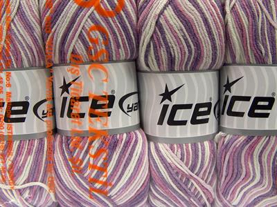 4x100gr. LORENA COLOR Pamuk, Akrilik Beyaz, Leylak Tonları Yazlık İplikler, Pamuk, Batik Desenli