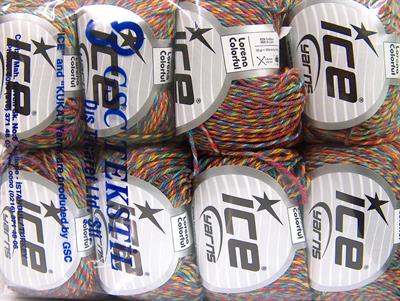 8x50gr. LORENA COLORFUL Akrilik, Pamuk Kahverengi, Turuncu, Turkuaz, Sarı Yazlık İplikler, Pamuk, Batik Desenli