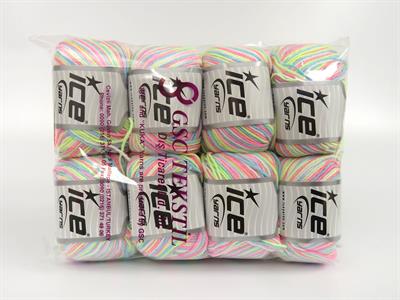 8x50gr. LORENA PASTEL Akrilik, Pamuk Yeşil, Pembe, Mavi, Beyaz, Leylak Yazlık İplikler, Pamuk, Batik Desenli, Akrilik