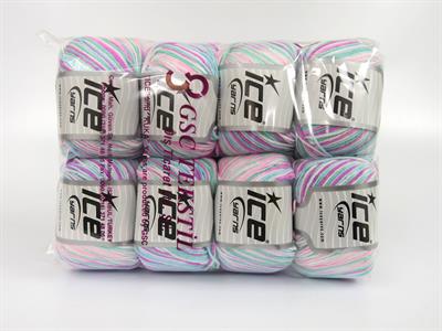 8x50gr. LORENA PASTEL Akrilik, Pamuk Yeşil, Beyaz, Turkuaz, Pembe tonları Yazlık İplikler, Pamuk, Batik Desenli, Akrilik