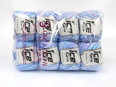 8x50gr. LORENA PASTEL Akrilik, Pamuk Pembe, Mavi, Turkuaz Yazlık İplikler, Pamuk, Batik Desenli, Akrilik