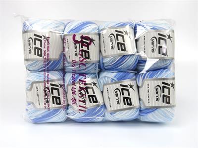 8x50gr. LORENA PASTEL Akrilik, Pamuk Beyaz, Mavi Tonları Yazlık İplikler, Pamuk, Batik Desenli, Akrilik