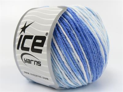 8x50gr. LORENA PASTEL Akrilik, Pamuk Beyaz, Mavi Tonları Yazlık İplikler, Pamuk, Batik Desenli, Akrilik