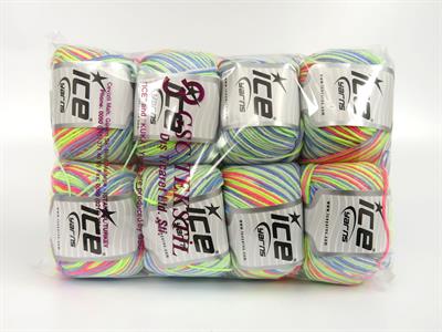 8x50gr. LORENA PASTEL Akrilik, Pamuk Beyaz, Yeşil Tonları, Mavi Tonları, Neon Pembe Yazlık İplikler, Pamuk, Batik Desenli, Akrilik