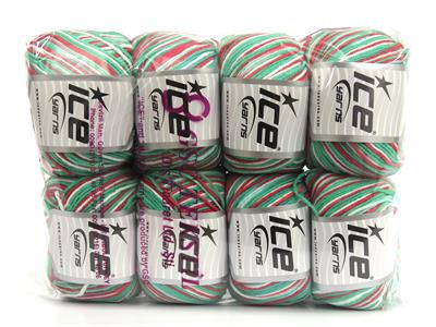 8x50gr. LORENA PASTEL Akrilik, Pamuk Beyaz, Yeşil Tonları, Kırmızı Tonları Yazlık İplikler, Pamuk, Batik Desenli, Akrilik