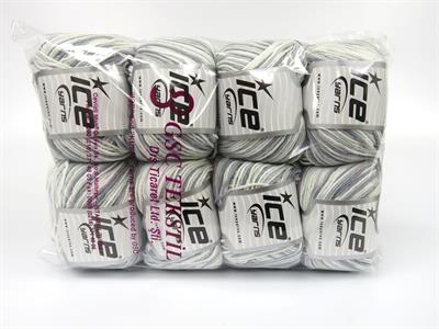 8x50gr. LORENA PASTEL Akrilik, Pamuk Beyaz, Nane Yeşil, Gri Tonları Yazlık İplikler, Pamuk, Batik Desenli, Akrilik