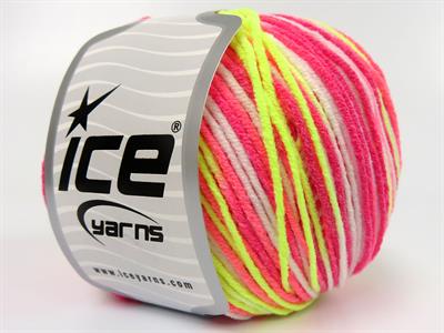 8x50gr. LORENA PASTEL Akrilik, Pamuk Beyaz, Pembe tonları, Neon Yeşil Yazlık İplikler, Pamuk, Batik Desenli, Akrilik