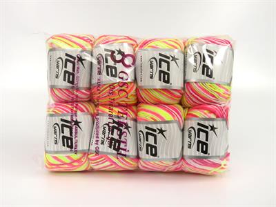 8x50gr. LORENA PASTEL Akrilik, Pamuk Beyaz, Pembe tonları, Neon Yeşil Yazlık İplikler, Pamuk, Batik Desenli, Akrilik