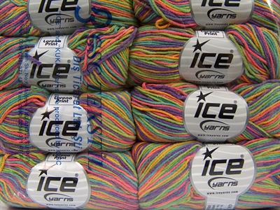 8x50gr. LORENA PRINT Akrilik, Pamuk Yeşil, Pembe, Mor, Turkuaz, Sarı Yazlık İplikler, Pamuk, Batik Desenli