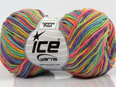 8x50gr. LORENA PRINT Akrilik, Pamuk Yeşil, Pembe, Mor, Turkuaz, Sarı Yazlık İplikler, Pamuk, Batik Desenli