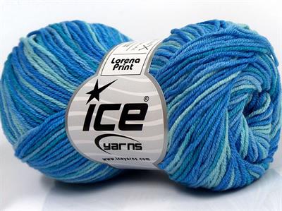 Lot of 8 Skeins Ice Yarns LORENA PRINT (55% Cotton) Yarn Blue Shades