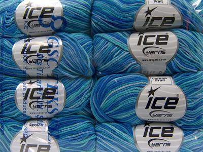 Lot of 8 Skeins Ice Yarns LORENA PRINT (55% Cotton) Yarn Blue Shades