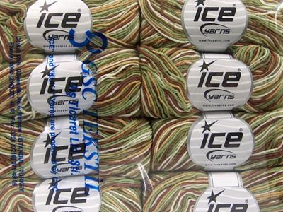 Lot of 8 Skeins Ice Yarns LORENA PRINT (55% Cotton) Yarn Khaki Brown Beige White