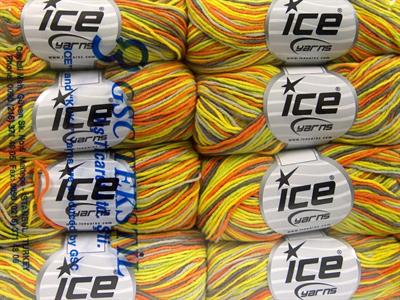 Lot of 8 Skeins Ice Yarns LORENA PRINT (55% Cotton) Yarn Green Yellow Camel Orange