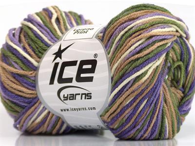 8x50gr. LORENA PRINT Akrilik, Pamuk Leylak, Krem, Deve Tüyü, Haki, Lavanta Yazlık İplikler, Pamuk, Batik Desenli