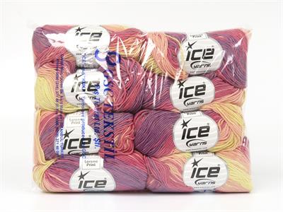 Lot of 8 Skeins Ice Yarns LORENA PRINT (55% Cotton) Yarn Lilac Light Pink Cream