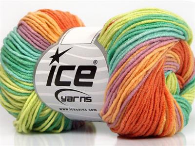 Lot of 8 Skeins Ice Yarns LORENA PRINT (55% Cotton) Yarn Green Shades Orange Yellow Lilac