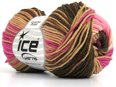 8x50gr. LORENA PRINT Akrilik, Pamuk Pembe, Kahverengi Tonları Yazlık İplikler, Pamuk, Batik Desenli