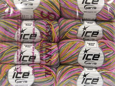 8x50gr. LORENA PRINT Akrilik, Pamuk Pembe, Altın, Gri Tonları Yazlık İplikler, Pamuk, Batik Desenli